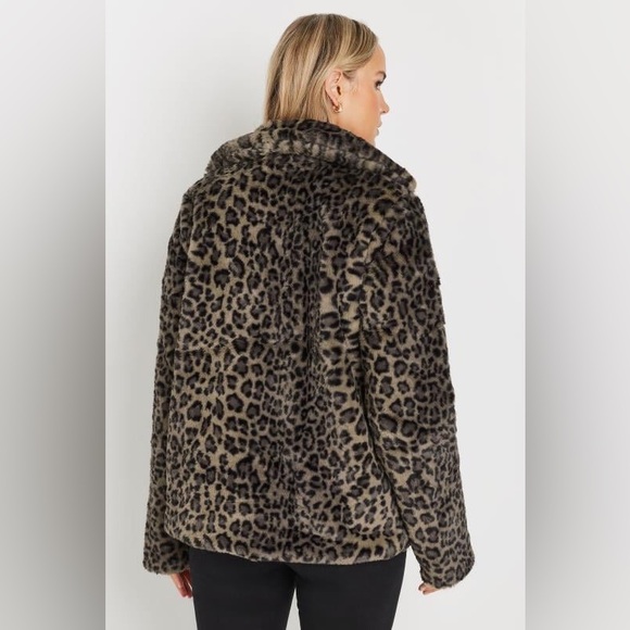 Calvin Klein Leopard Print Faux Fur Coat - Picture 2 of 5